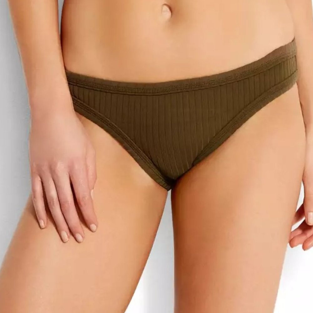 NWT Seafolly Inka Rib Hipster Bikini Pants in Olive